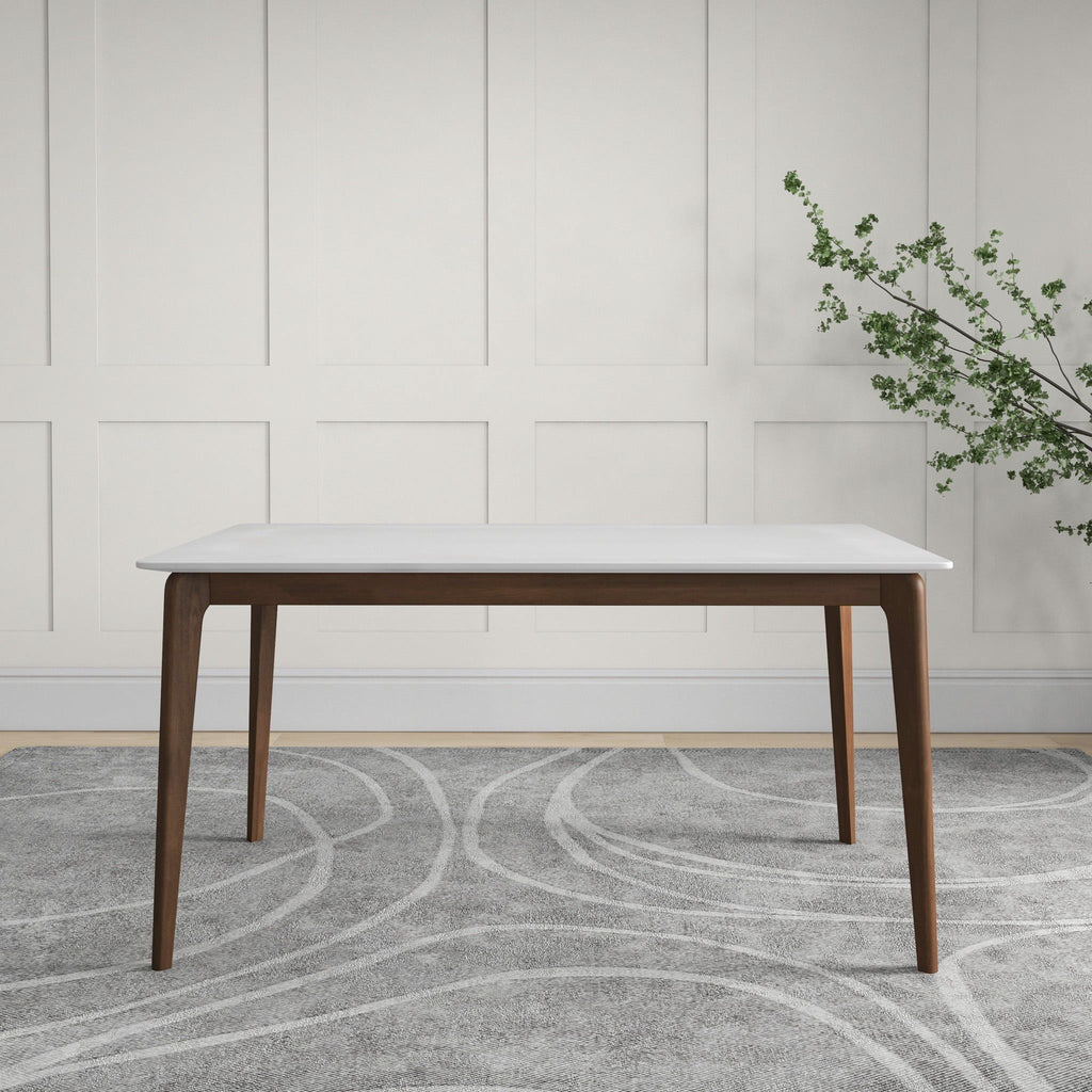 Rectangular Modern Dining Table with Solid Wood Construction – Dark Brown or White
