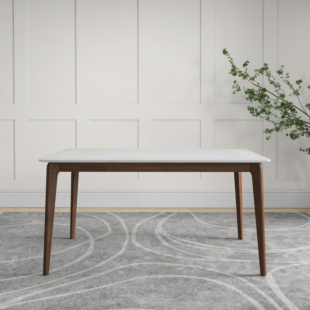 Rectangular Modern Dining Table with Solid Wood Construction – Dark Brown or White