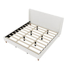 Upholstered Modern Platform Bed with Wingback Headboard - Beige or White