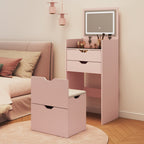 3-in-1 Multifunctional Dressing Table Set with Adjustable Lighting - Wood