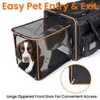 2 in 1 Large Cat Carrier with Rolling Wheels and Expandable Design - Black