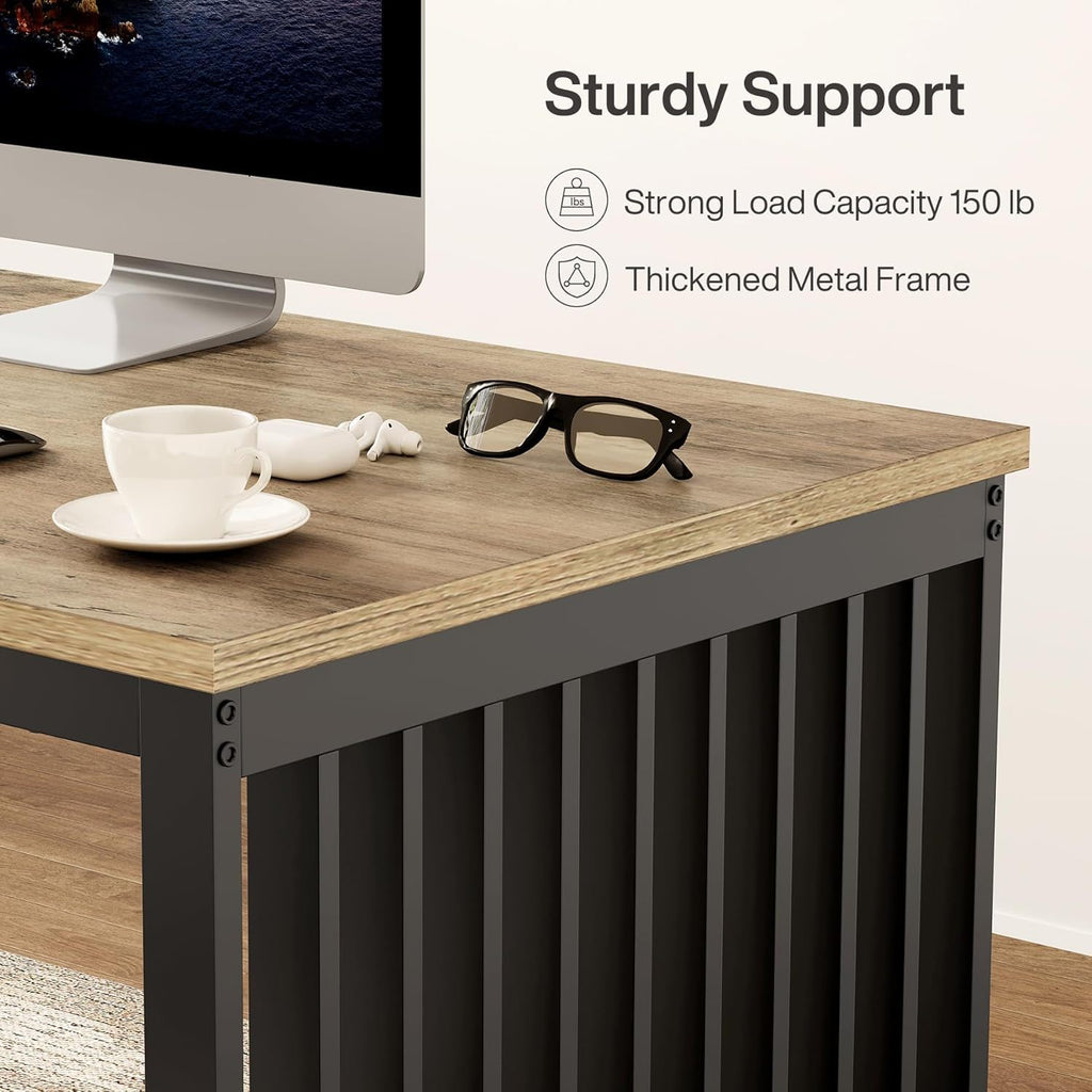 Double Computer Desk for 2 Person with Extra Long Workstation - Dark Gray or Light Brown