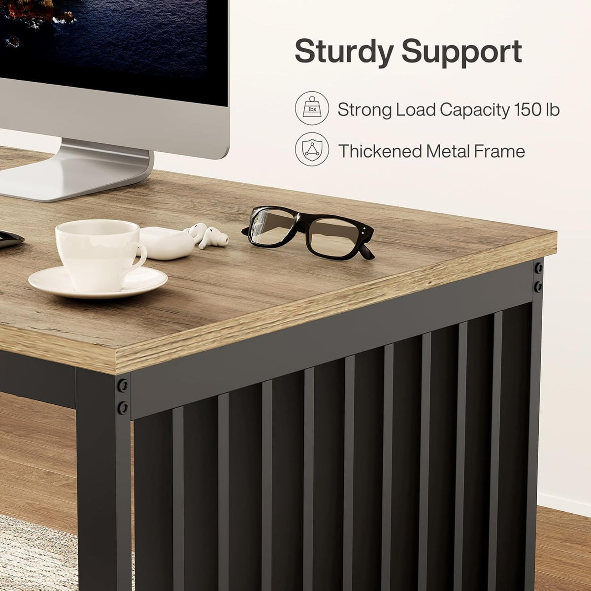 Double Computer Desk for 2 Person with Extra Long Workstation - Dark Gray or Light Brown