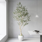 8.2FT Artificial Olive Tree with Decorative White Planter – Green Leaves
