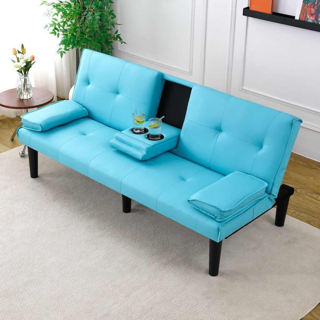 Foldable Sofa Bed with Cup Holder and Solid Wood Frame - Multiple Colors