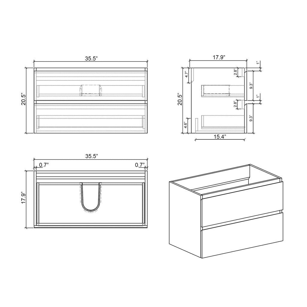 Modern Floating Bathroom Vanity with Large Storage - White or Black