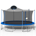 16ft Trampoline with Basketball Hoop and Double-Sided Cover - Blue