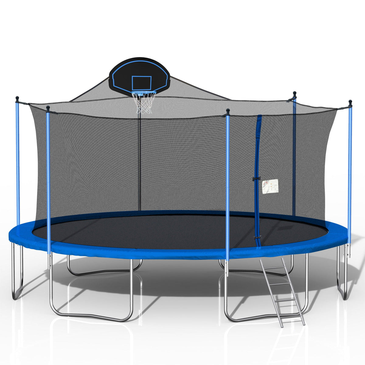 16ft Trampoline with Basketball Hoop and Double-Sided Cover - Blue