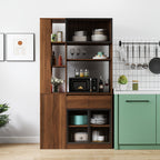 Tall Storage Cabinet with Glass Doors and Drawers - Walnut