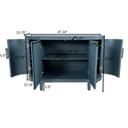 Curved Sideboard Wooden Console Table with Adjustable Shelves - Blue