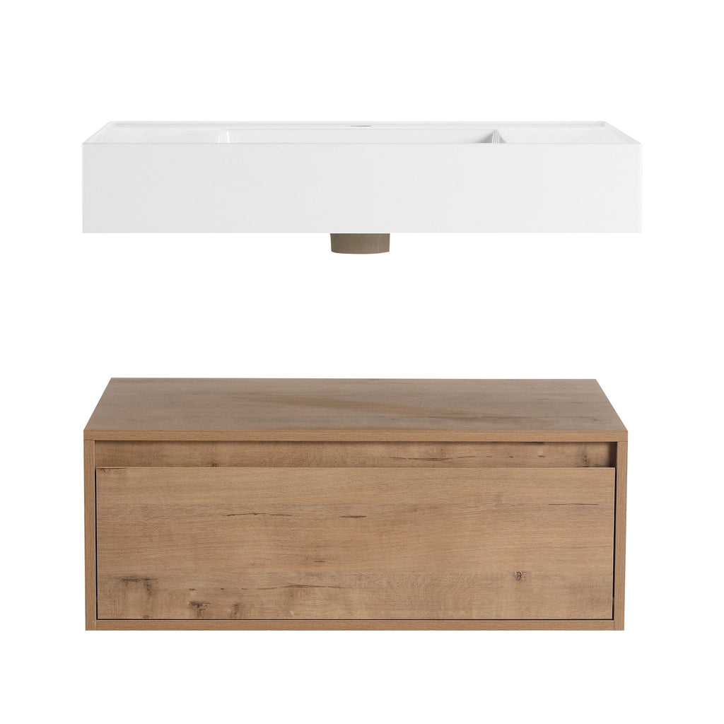 Wall Mounted Bathroom Vanity with Resin Sink and Soft Close Drawer - Imitative Oak