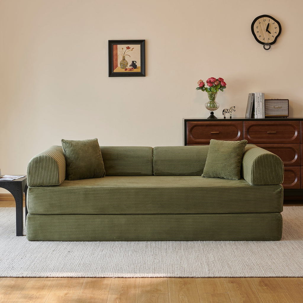 78.8" Compression Sofa - Convertible Floor Sofa Bed with Plush Fabric - Green