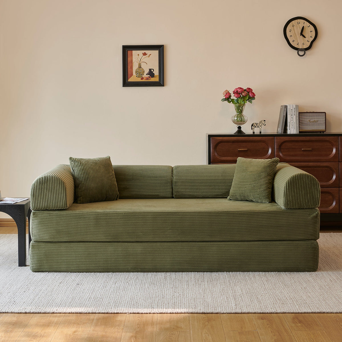 78.8" Compression Sofa - Convertible Floor Sofa Bed with Plush Fabric - Green