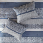 Jacquard Comforter Set 7 Piece with Decorative Pillows - Navy and Grey