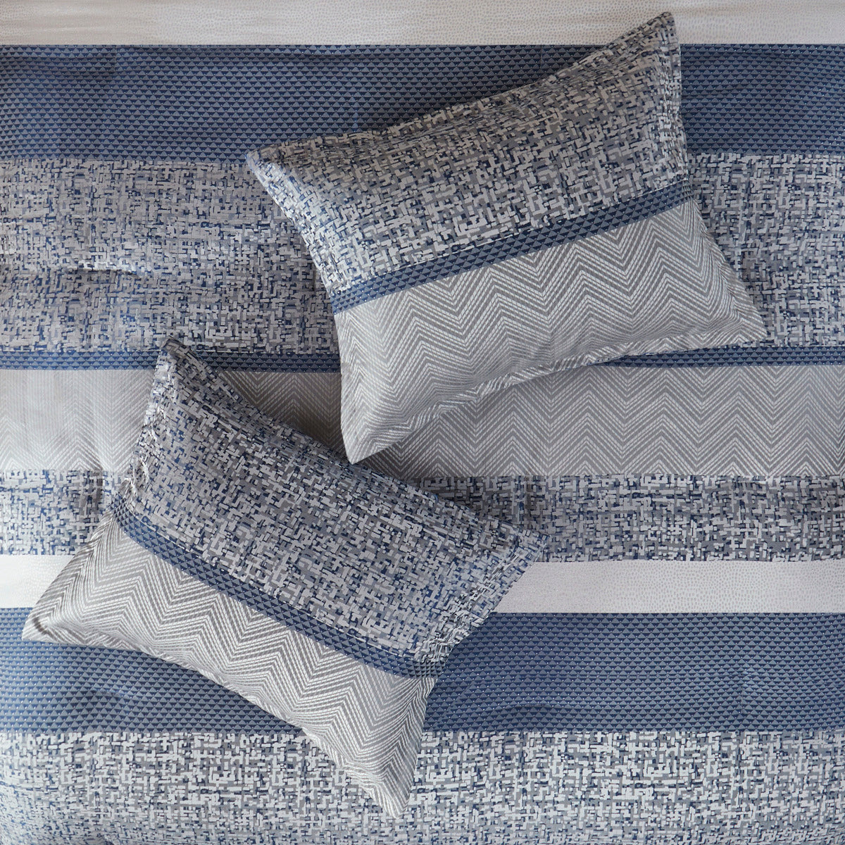 Jacquard Comforter Set 7 Piece with Decorative Pillows - Navy and Grey