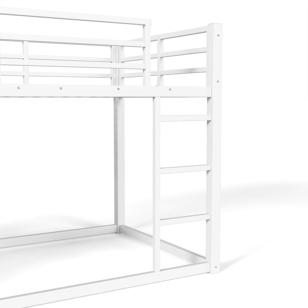 Twin Over Twin Bunk Bed with Storage Shelves and LED Lights - White