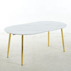 Extendable Oval Dining Table with Durable White Marble Top - White