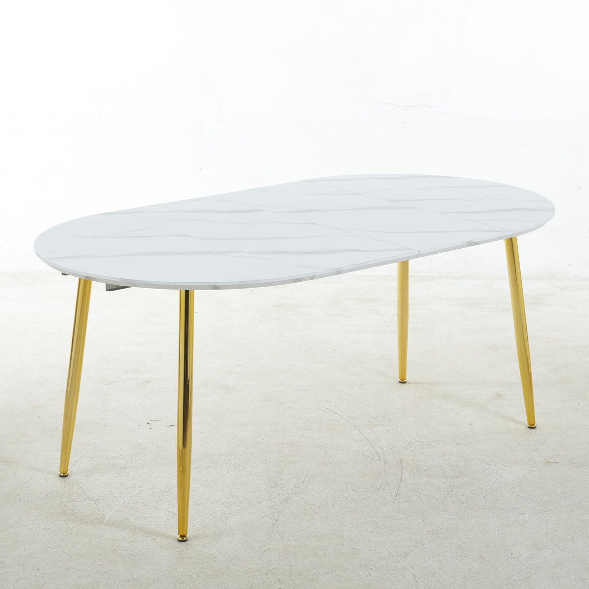 Extendable Oval Dining Table with Durable White Marble Top - White