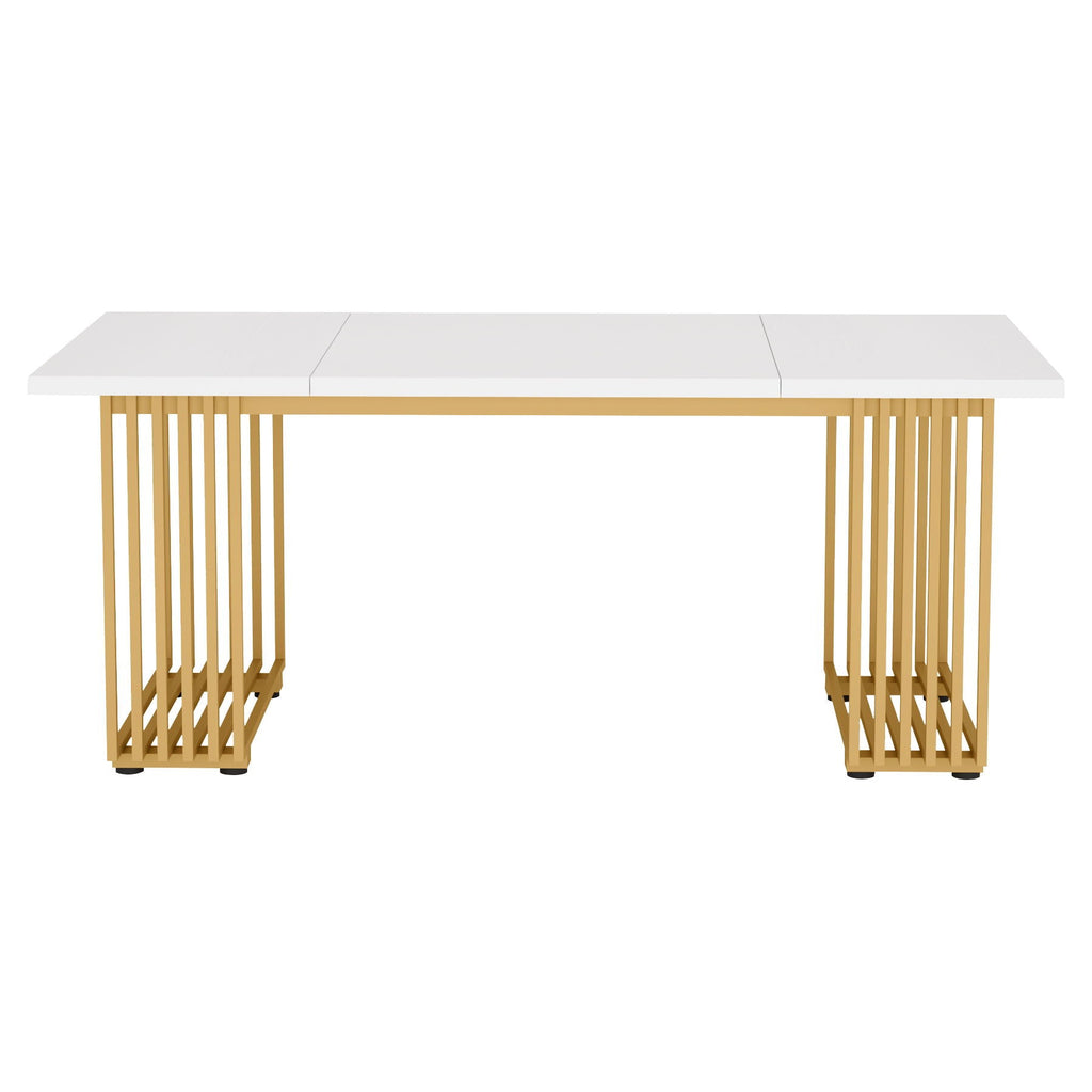 White Executive Desk with Gold Metal Legs - 70.87" Wide