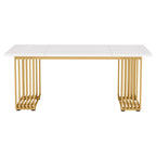 White Executive Desk with Gold Metal Legs - 70.87" Wide