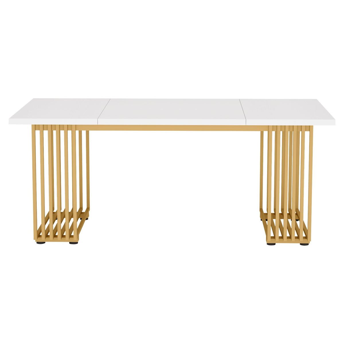White Executive Desk with Gold Metal Legs - 70.87" Wide