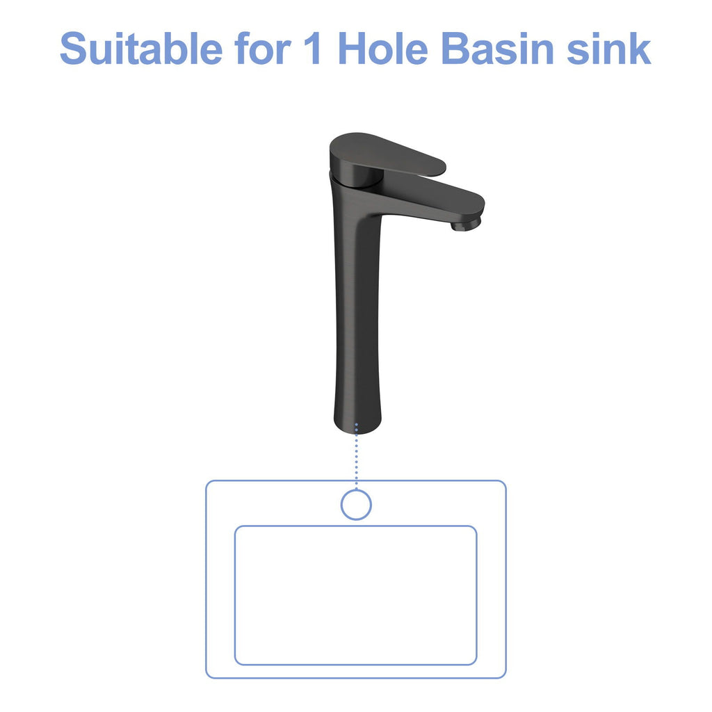Single Handle Vessel Sink Faucet with Tall Spout - Gray or Black