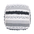 Ivory / Gray Large Faux Yarn Pouf with Polystyrene Bead Fill - Durable