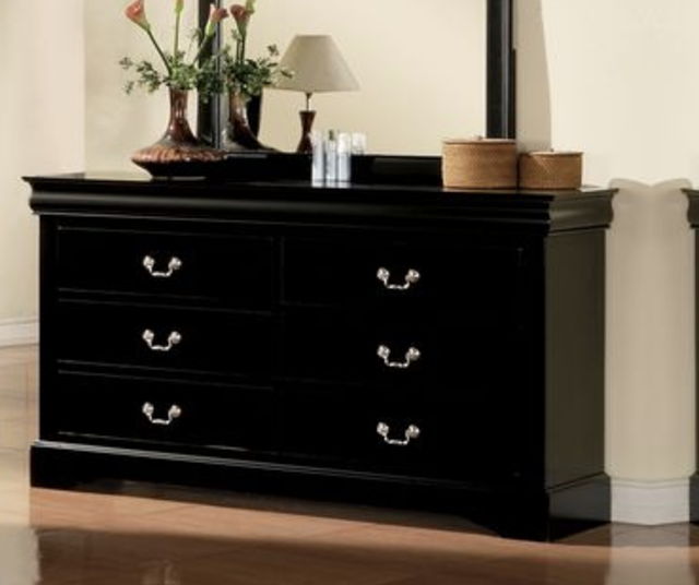 Louis Philippe III Dresser with Durable Wood Construction - Black or Dark Brown