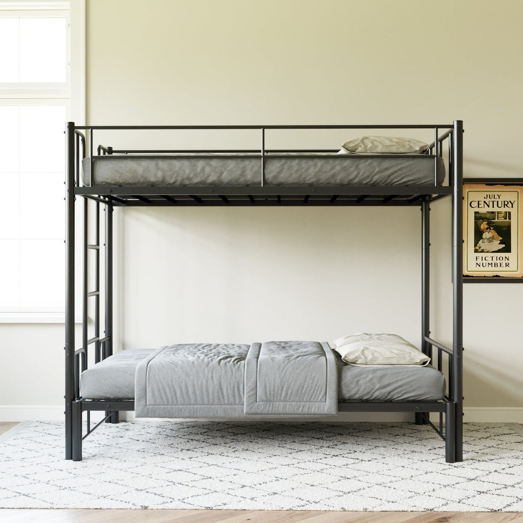 Twin Size Metal Pull-Out Bunk Bed with Ladder - Metal