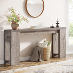 Extra Long Farmhouse Console Table with Solid Wood Construction - Light Brown or Dark Gray