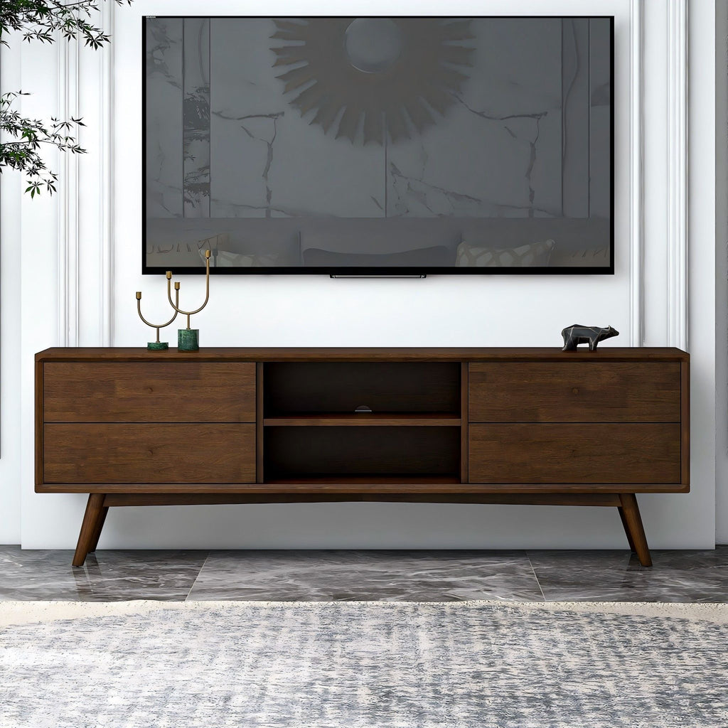 Modern TV Stand Up To 72" with Solid Wood Construction - White or Dark Brown