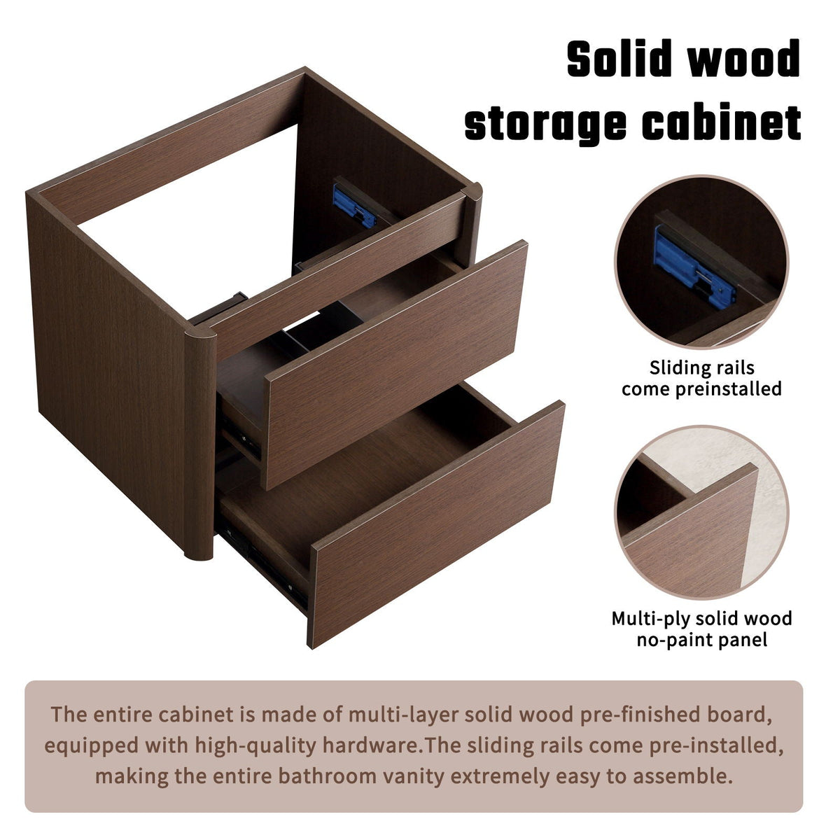 Wall Mounted Floating Bathroom Vanity with Sink and Cabinet - Dark Brown