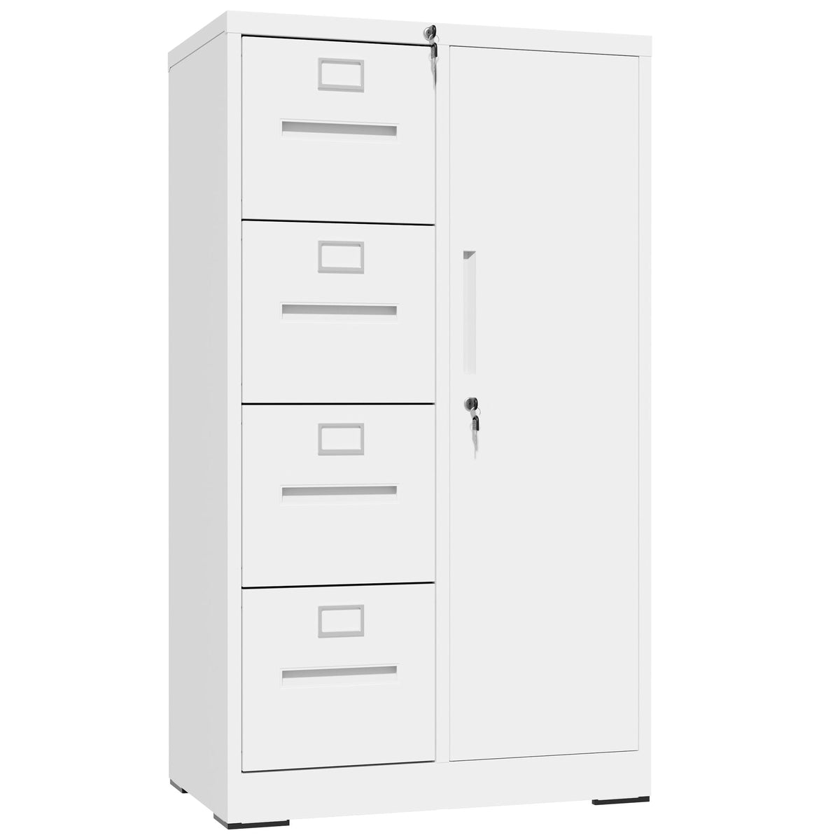 Steel Vertical Filing Cabinet with Lock and Wardrobe Compartment - Black or White