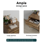 Walnut Wood Bedside Table with Double Drawers - Walnut