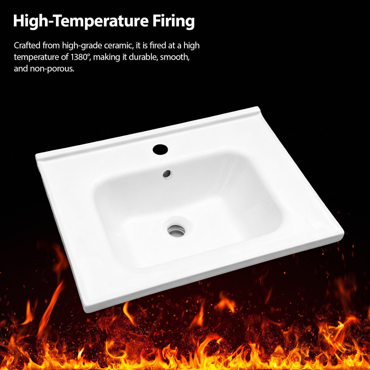 Rectangular Single Vanity Top with Overflow - White Ceramic