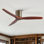 Low Profile Flush Mount Ceiling Fan Without Light with Remote - Brown