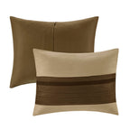 7 Piece Faux Suede Queen Comforter Set with Embroidered Pillows - Natural