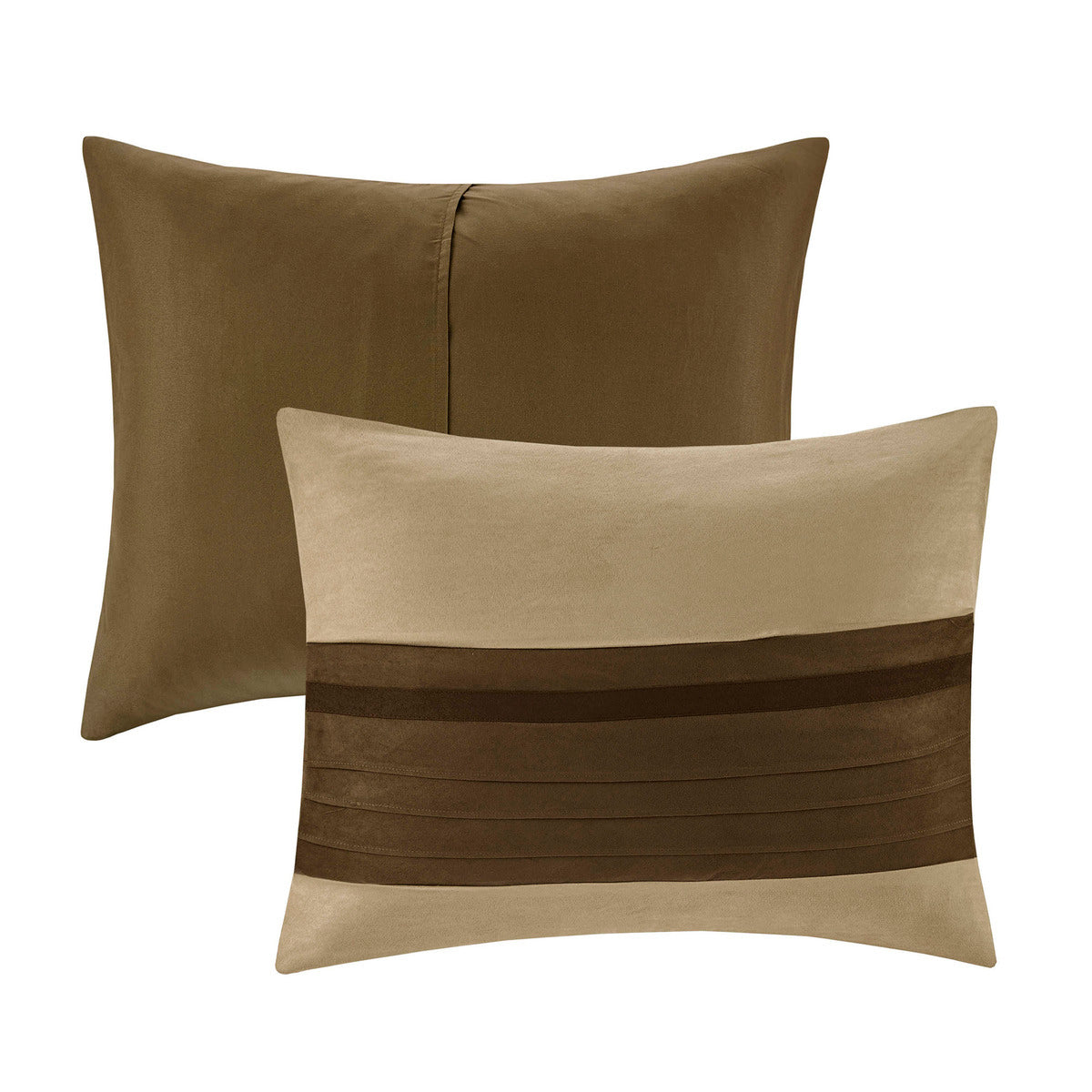 7 Piece Faux Suede Queen Comforter Set with Embroidered Pillows - Natural
