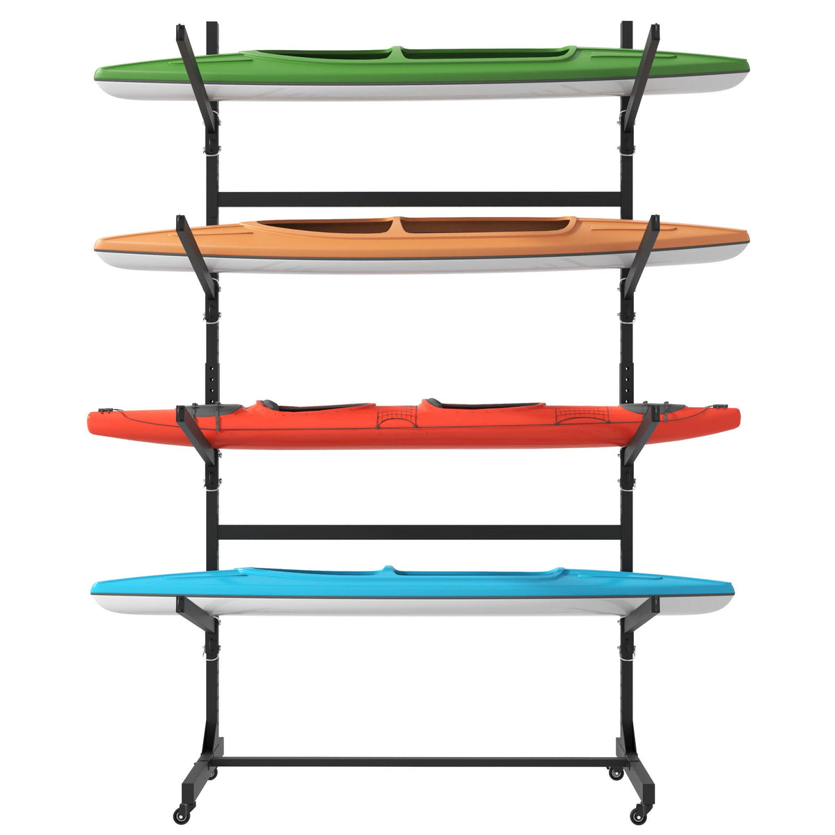 Freestanding Kayak Storage Rack with Lockable Wheels - Black