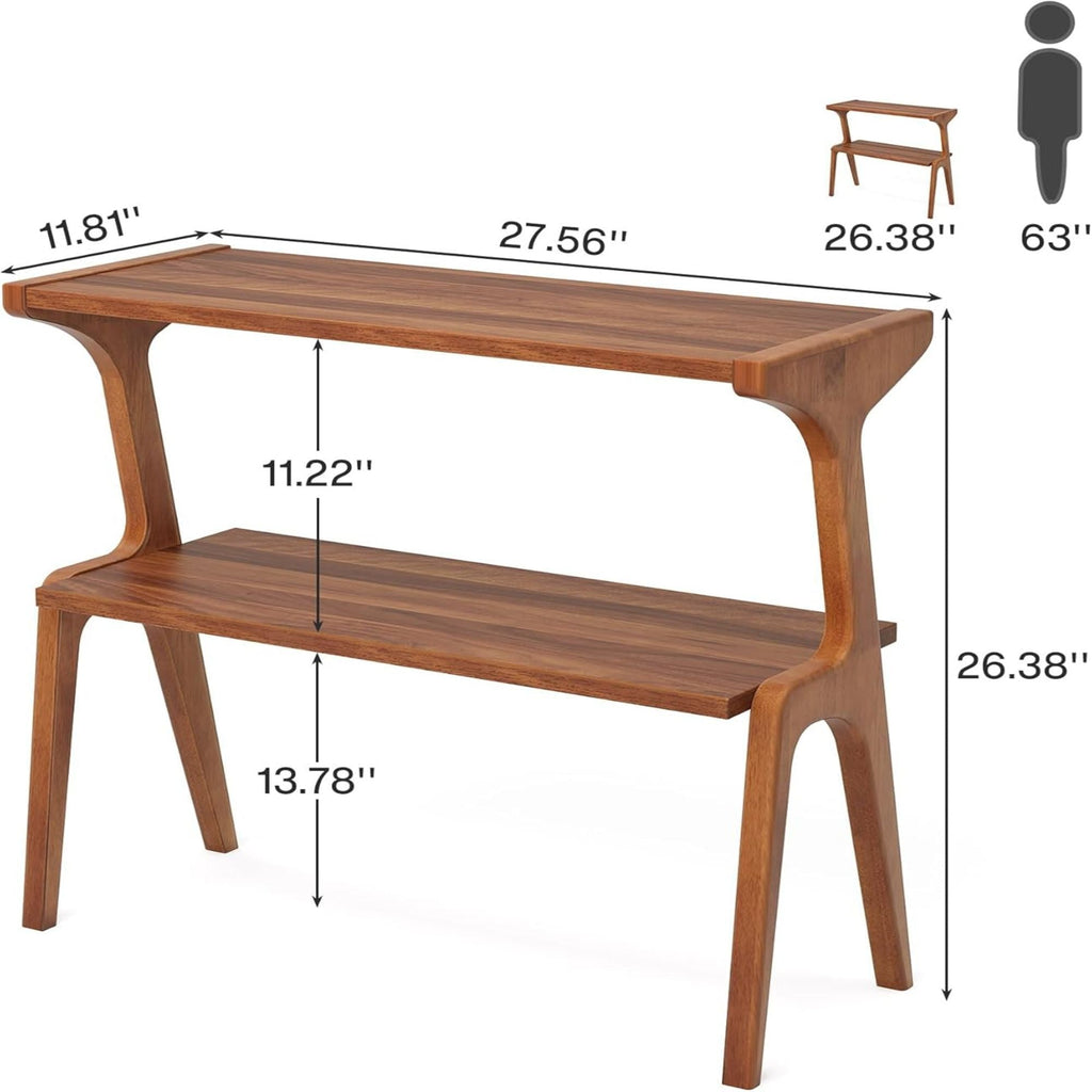 Narrow End Table with 2 Tier Shelf - Cherry Wood