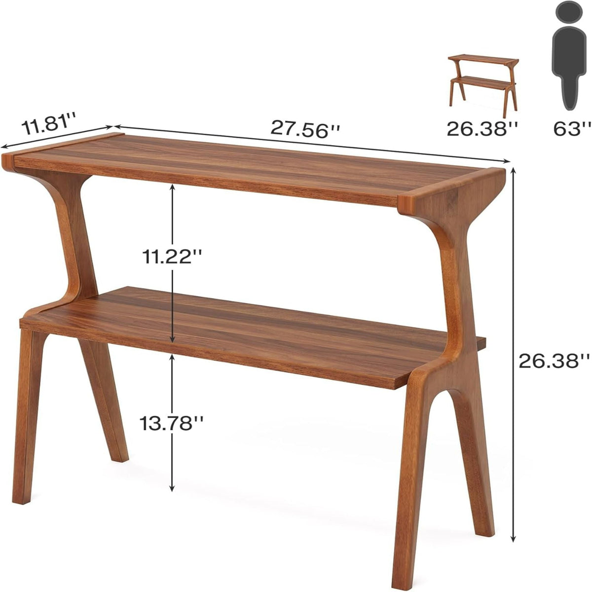 Narrow End Table with 2 Tier Shelf - Cherry Wood