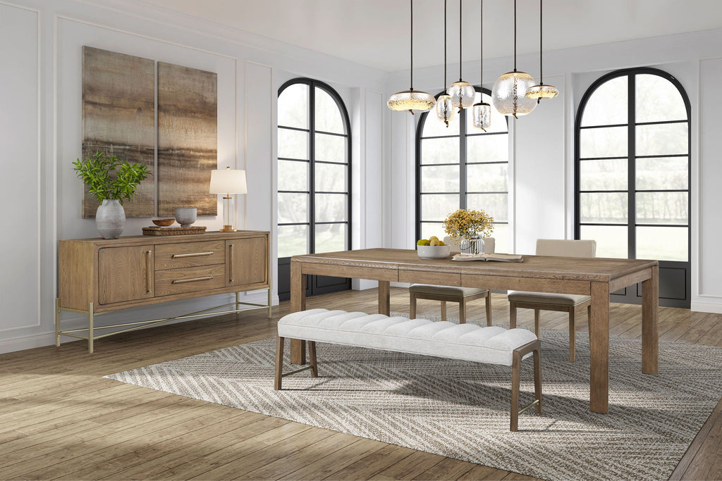 Dining Table with Leaf - Solid Wood Expandable - Light Brown