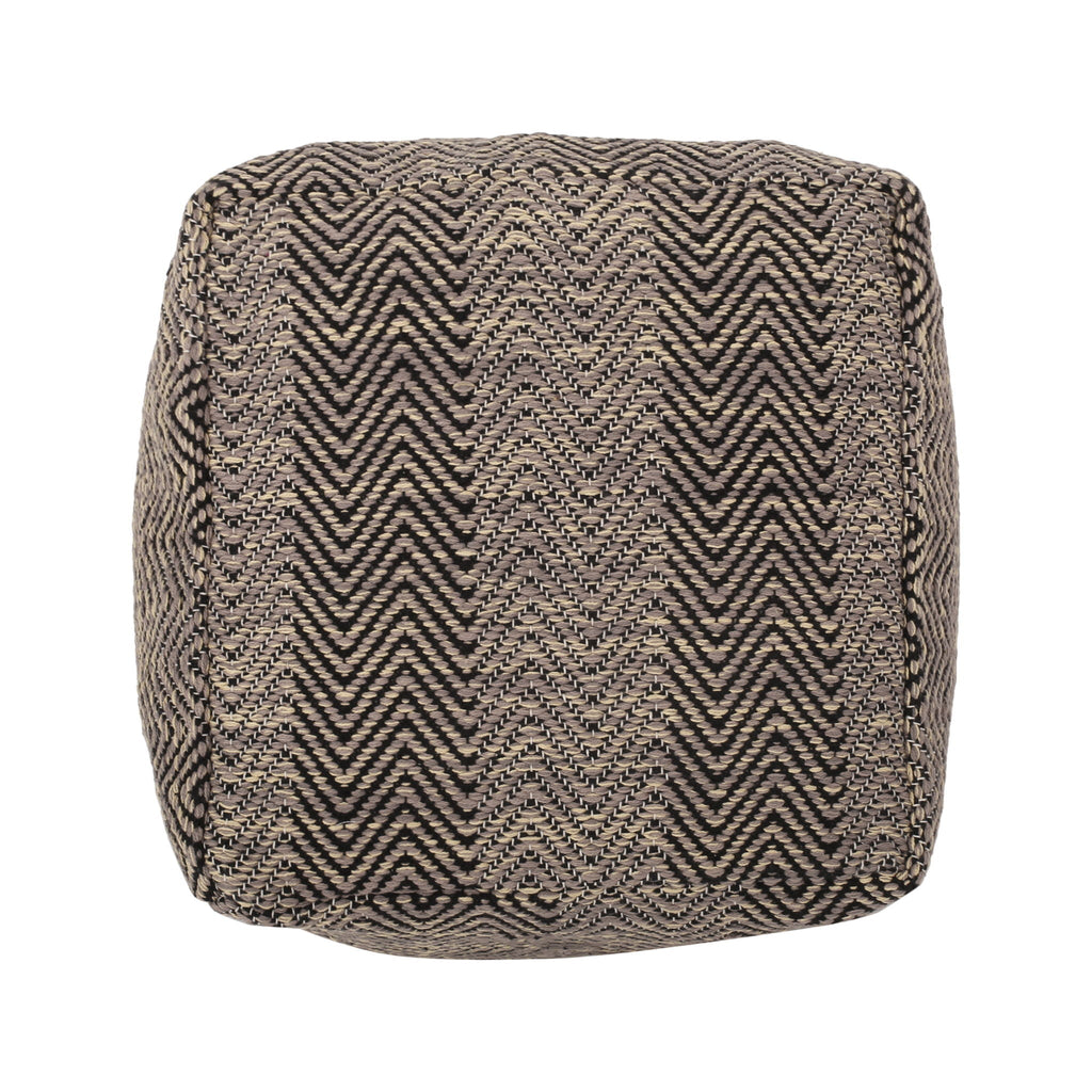 Handcrafted Cotton Pouf with Chevron Pattern - Brown