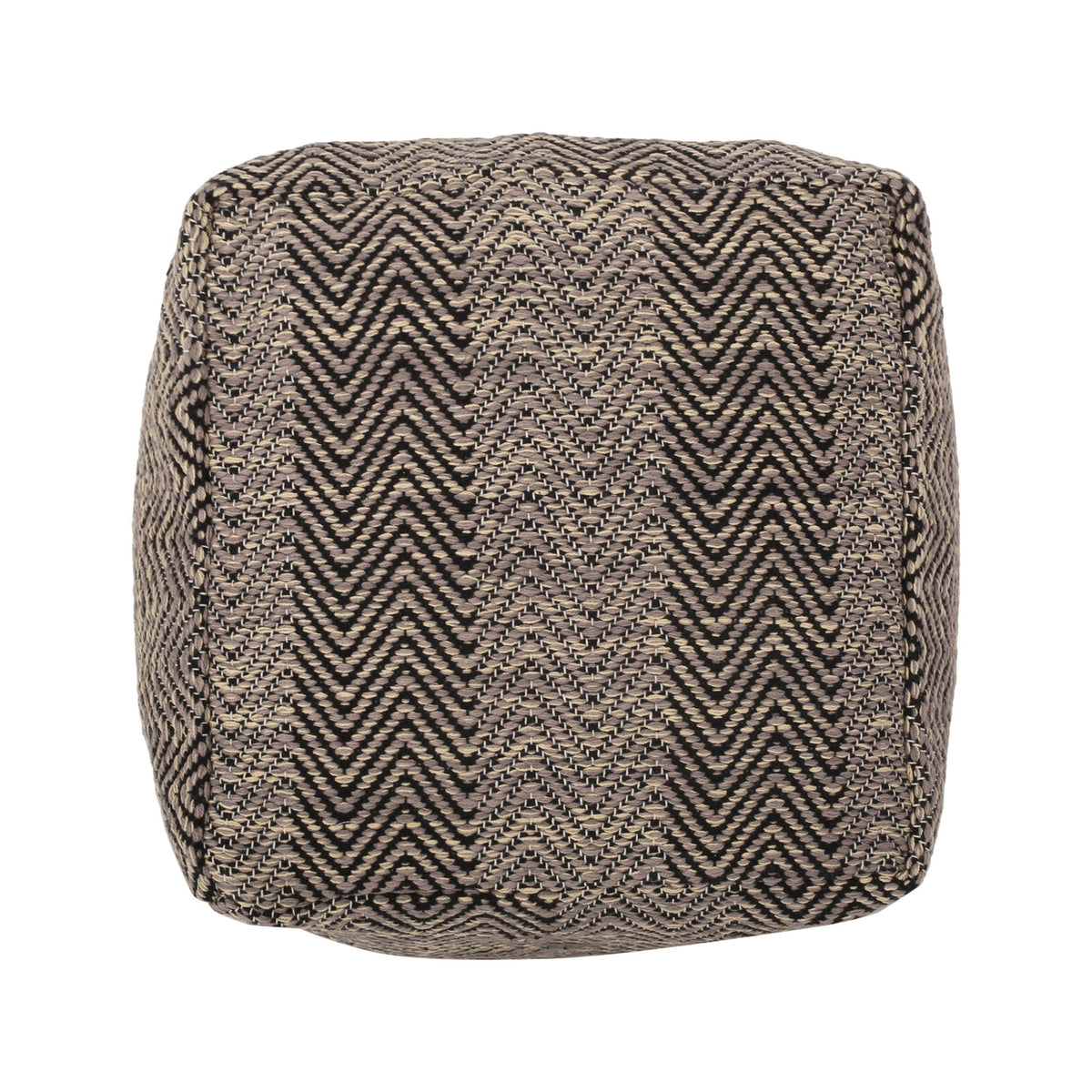 Handcrafted Cotton Pouf with Chevron Pattern - Brown