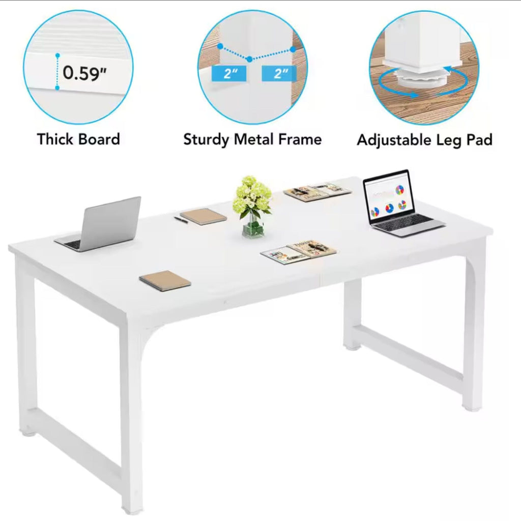 Large Executive Desk with Thick Frame - White