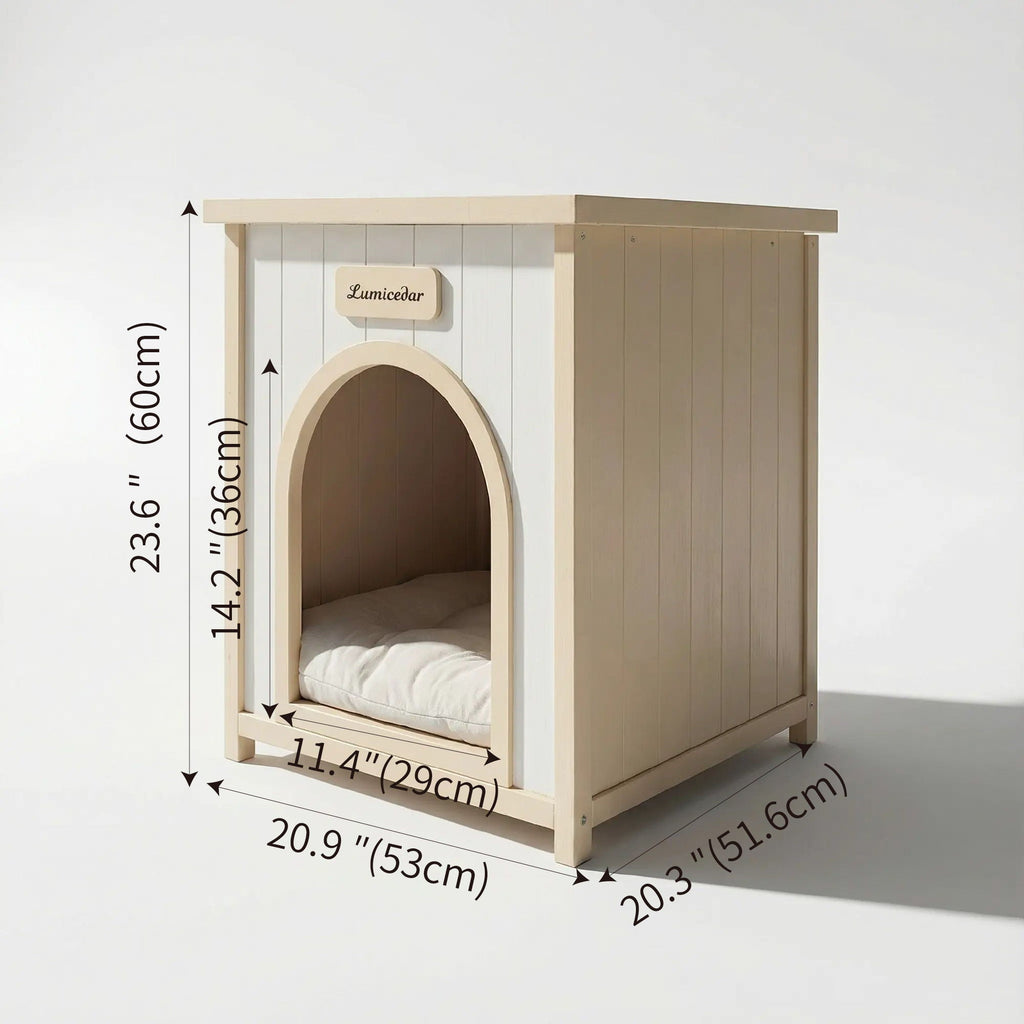 Indoor Dog House with Removable Cushion - Cream White / Light Yellow