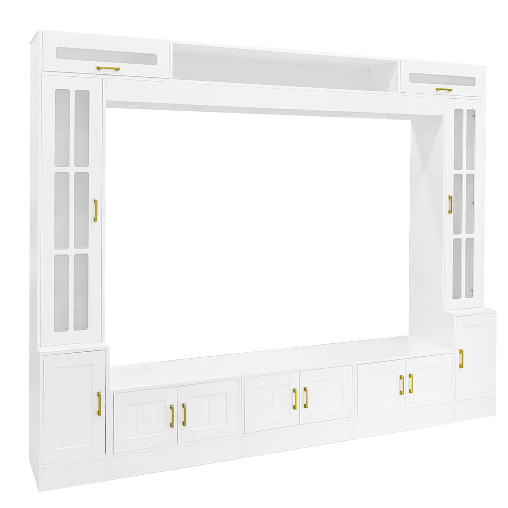 Wall Unit Entertainment Center with Glass Doors - White or Black