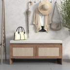Storage Bench with Cushion and Rattan Doors - Antique Natural