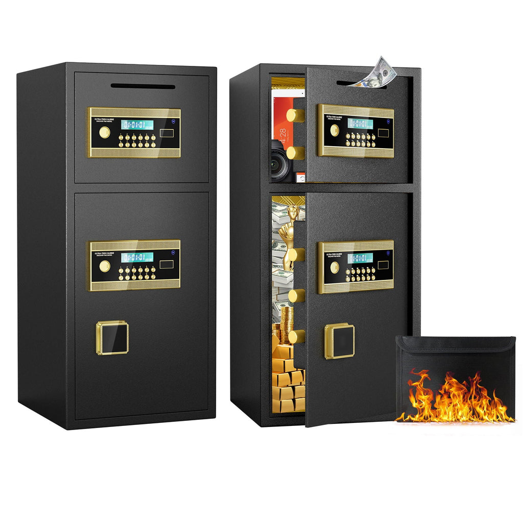 Large Double Door Digital Security Safe with Fireproof and Waterproof Bag - Black