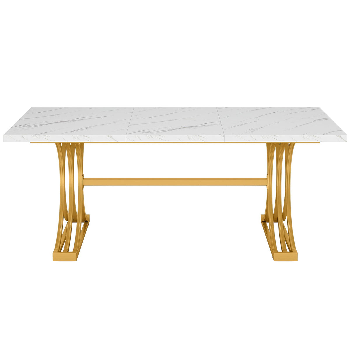 White and Gold Executive Desk with X-Legs - Stain-Resistant Surface